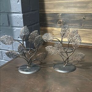 Set of Tree Scene Metal Metallic Leaves Candle Holder Home Decor